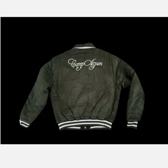 CAMP ASPEN Green Corduroy Collared Bomber Style Varsity Jacket Quilted Unisex S - Picture 11 of 11
